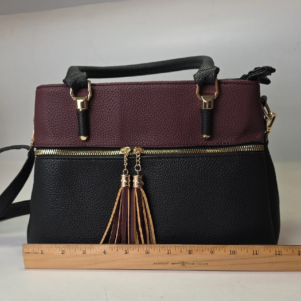 KKXiu Women's Handbag Black Burgundy Shoulder Bag‎ Crossbody Purse Faux Leather